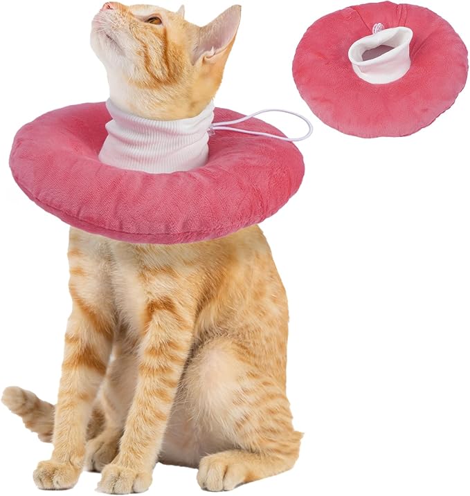 Adjustable Cat Recovery Cone, Comfortable &amp; Lightweight Elizabethan Collar to Stop Licking or Scratching, Suitable for Skin Disease &amp; Wounds Protection After Surgery, Pink Medium