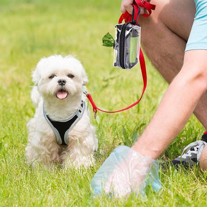 Clear Metal Dog Waste Bag Dispenser &amp; Holder - Portable, 1 Hand Free, Fits Leash Accessory, Set Includes Dog Poop Bags