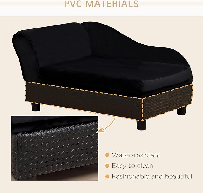 PawHut Luxury Fancy Dog Couch with Hidden Storage, Small Dog Sofa Bed with 2" Soft Foam, Modern Pet Furniture for Puppies &amp; Little Breeds, Black