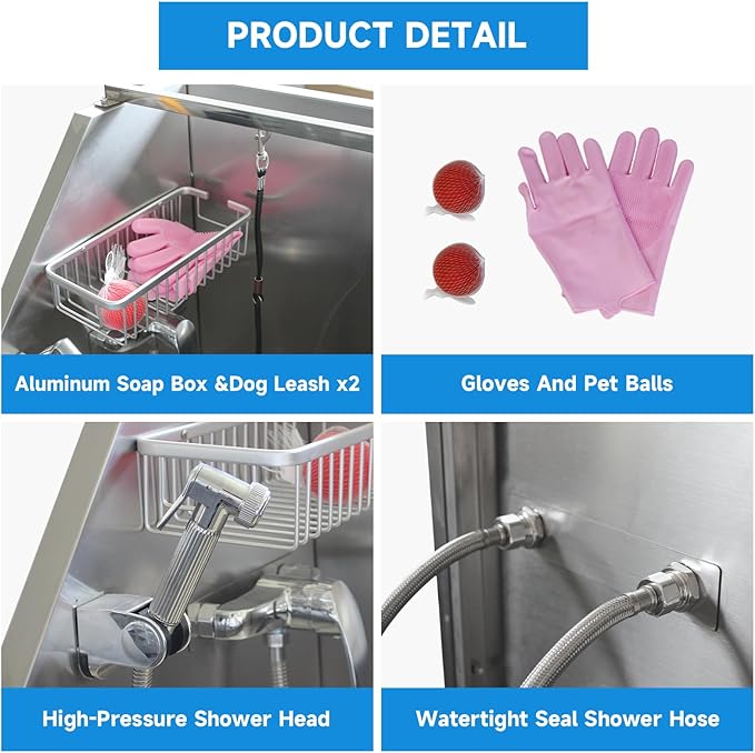 Dog Washing Station 50" Dog Grooming Tub with Right Stair&amp; Faucet, Stainless Steel Dog Bathing Station for Home,Dog Bathtub for Large,Medium,Small Pets
