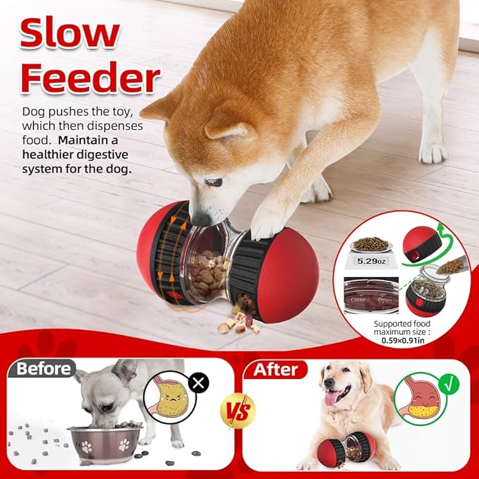 Dog Puzzle Toys, Rolling Treat Dispensing Ball, Brain Stimulation &amp; Slow Feeder, Dog Enrichment Toys to Keep Them Busy (2PCS: Red+Green)