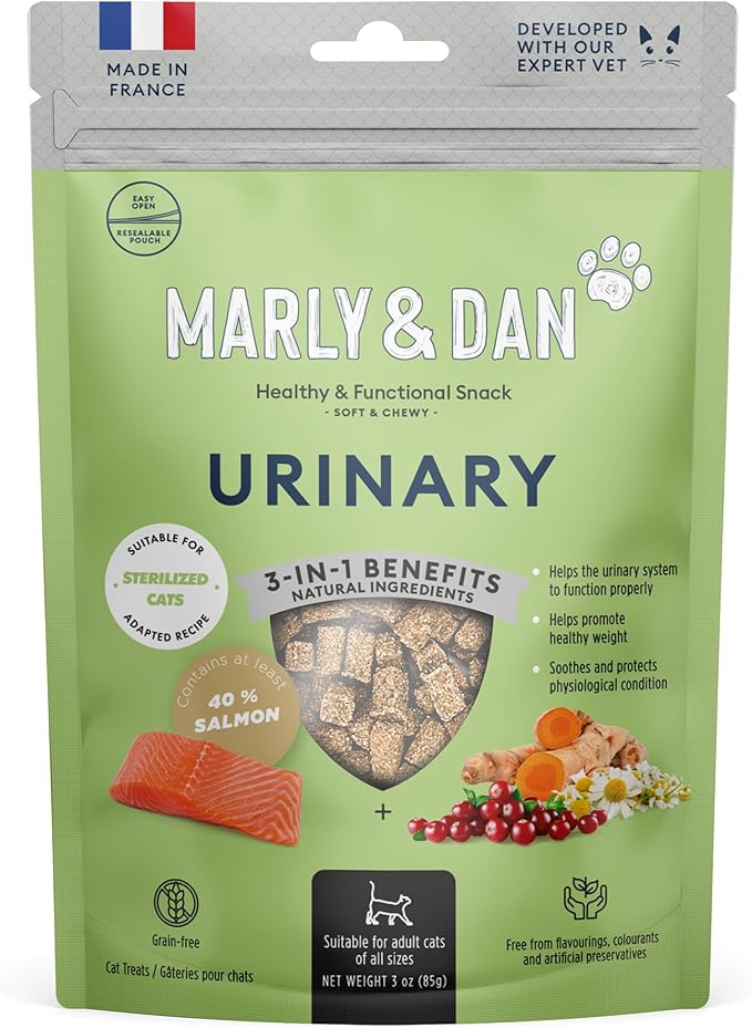 Marly &amp; Dan Salmon Treats for Cats with Brewers Yeast &amp; Green Tea, Urinary Recipe, 3oz Bag