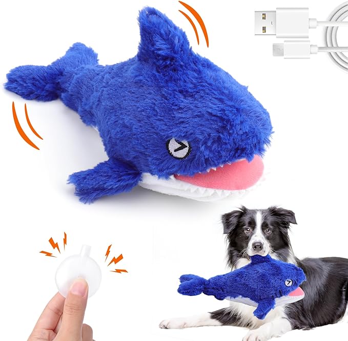 Mity rain 2 in 1 Interactive Dog Toys, Shark Dog Toy to Keep Them Busy, Plush Squeaky Dog Toys, Rechargeable Wiggly Fish Blue Dog Toys for Small Medium Large Dogs, Moving Dog Toys for Indoor&amp;Outdoor