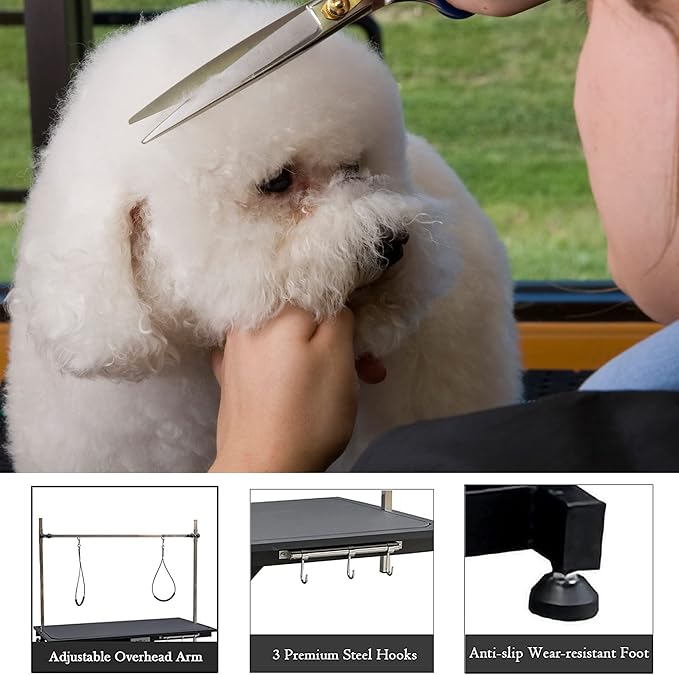 Electric Pet Grooming Table for Large Dogs - Professional Heavy Duty Height Adjustable Pet Grooming Station with Anti Slip Tabletop, Two Nooses &amp; Tool Organizer, Maximum Capacity Up to 250 lbs Black