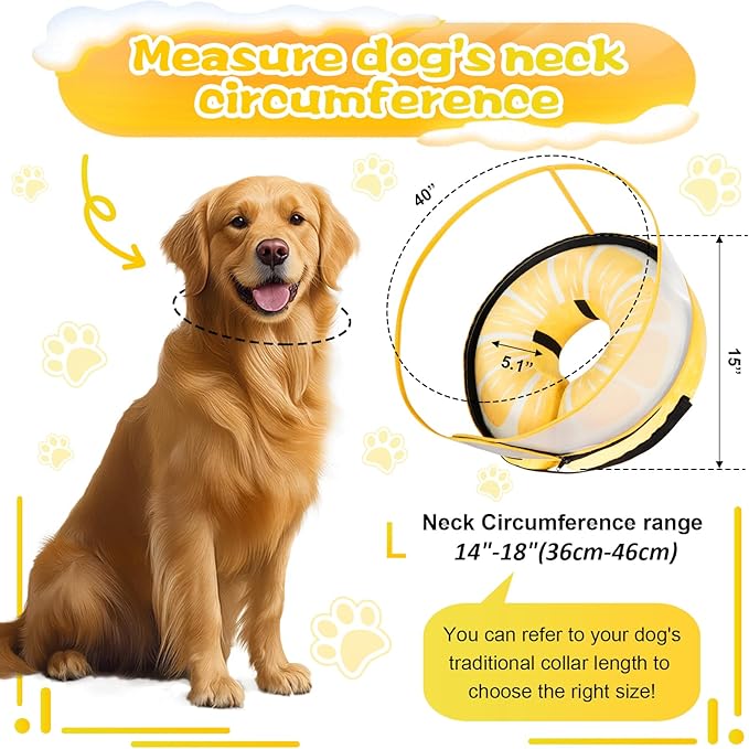 Inflatable Dog Cone Collar with Detachable Enhanced Anti-Licking Shield, Soft Neck Donut Collar for Dogs After Surgery, Adjustable Dog Cone Alternative for Large Medium Small Dogs &amp; Cats