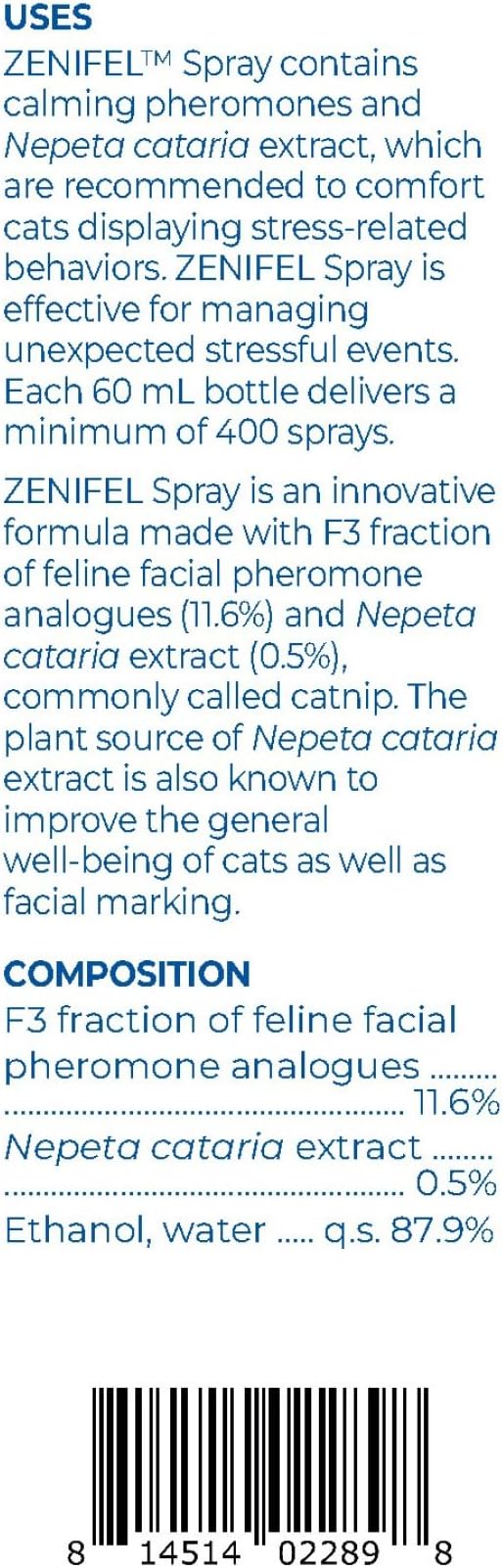 Virbac Zenifel Cat Spray for Managing Stress-Related Behaviors in Kittens &amp; Cats - Quick-Acting - Ideal for Unexpected Stressful Situations - 1 Bottle