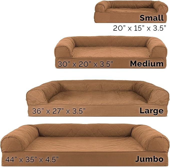 Furhaven Orthopedic Dog Bed for Large Dogs w/ Removable Bolsters &amp; Washable Cover, For Dogs Up to 95 lbs - Quilted Sofa - Toasted Brown, Jumbo/XL
