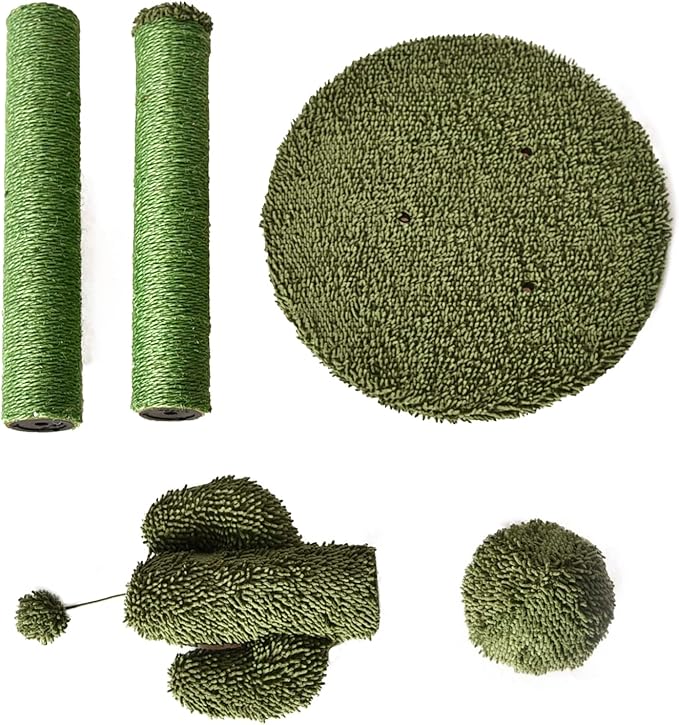 Amazon Basics Cat Scratcher - Indoor Cactus Triple Posts Cat &amp; Kittens Scratching Post with Dangling Ball, Large (27"H) - Green