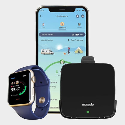 Waggle Dog Temperature Monitor &amp; Pet Camera Bundle for RVs - Portable WiFi Cam (128GB) with Motion Alert &amp; Remote Access | Watch Pets While Travelling