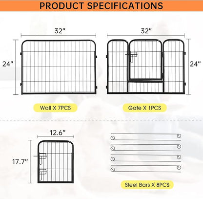 BestPet Dog Playpen Indoor 24 inch 8 Panels Metal Dog Pen Pet Dog Fence Outdoor Exercise Pen with Doors,Pet Puppy Playpen for RV Camping Yard, Black