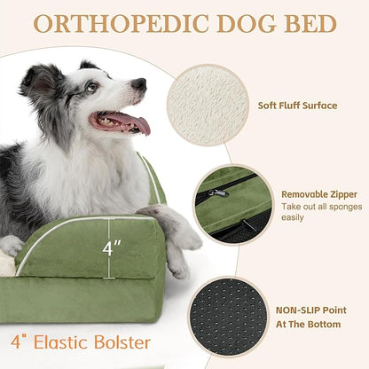 Comfort Expression Medium Dog Beds Waterproof Orthopedic Foam Dog Sofa Beds for Medium Large Dogs Comfy Pet Bed with Washable Removable Cover &amp; Non-Slip Bottom(Medium,Light Green)