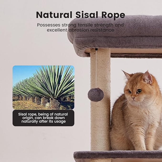 Gardner Pet 65in Heavy Duty Cat Tree Tower for Large Cats, Multi-Level Cat Furniture with Replaceable Sisal Scratching Post, Hammock | Extra-Large Platform &amp; Condo (Grey)