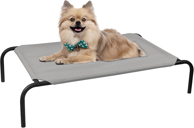 PHYEX Raised Pet Cot for Small Pets, Elevated Dog Bed with Breathable Mesh, Sturdy Steel Frame for Indoor &amp; Outdoor Use, Non-Slip Design, Easy Clean, 33-Inch Grey