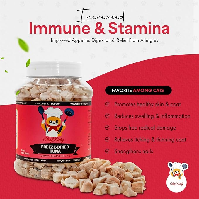 Freeze-Dried Tuna Treats for Cats &amp; Dogs – 100% Wild Caught, Single Ingredient, High-Protein, Healthy Snack – No Additives or Preservatives – 7.4oz - Inspected &amp; Tested in USA
