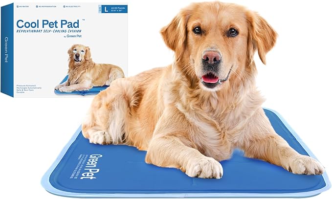 The Green Pet Shop Cool Pet Pad - Large, Blue - Self-Cooling, Pressure Activated Mat for Dogs &amp; Cats from 46-80 lbs - Non-Toxic Gel, No Water Needed