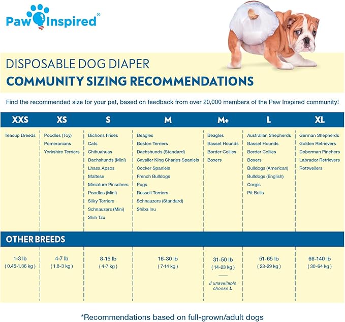 Paw Inspired Disposable Dog Diapers | Female Dog Diapers Ultra Protection | Diapers for Dogs in Heat, Excitable Urination, or Incontinence (12&amp;144 Count) (Large (144 Count))