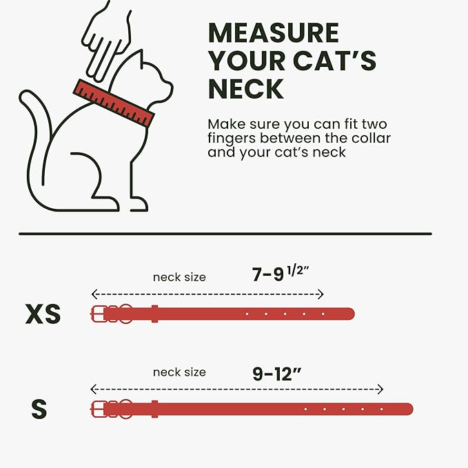 BRONZEDOG Leather Cat Collar with Removable Bells Non Breakaway Kitten QR Tag for Girl Boy (7" - 9" for Cats, Red &amp; Silver)