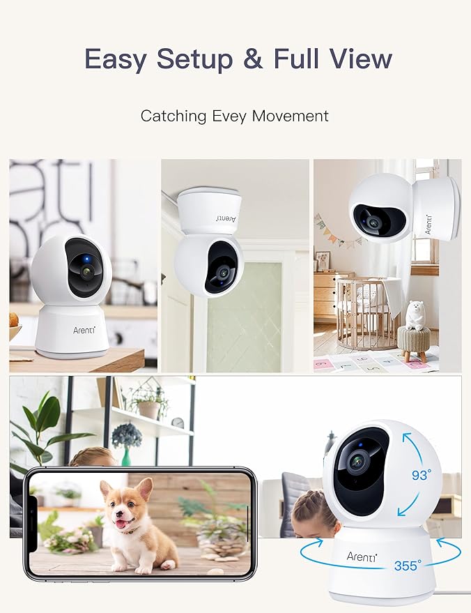 ARENTI 5G Security Camera Indoor, 4MP Pet Camera with Speaker for Dog/Cat, Baby Monitor with Phone App, Dual-Band WiFi, Auto Tracking, Super Night Vision, 2-Way Talk, Cloud &amp; SD Card Storage