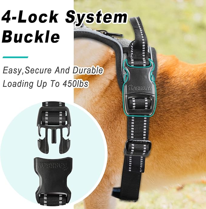 BARKBAY No Pull Dog Harness Large Step in Reflective Dog Harness with Front Clip and Easy Control Handle for Walking Training Running(Flint Gray,L)