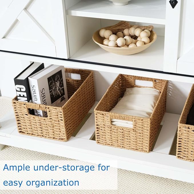 Entryway Table with Storage, Farmhouse Buffet Cabinet Coffee Bar Kitchen Island with Sliding Barn Doors &amp; Shelves, Console Table for Kitchen, Dining Room, Living Room, White