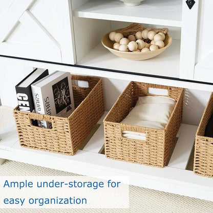 Entryway Table with Storage, Farmhouse Buffet Cabinet Coffee Bar Kitchen Island with Sliding Barn Doors &amp; Shelves, Console Table for Kitchen, Dining Room, Living Room, White