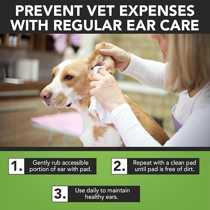 NOVEHA - Dog Ear Cleaner Wipes, Daily Ear Cleaner for Dogs &amp; Cats - Stop Ear Itching with Aloe, Eucalyptus &amp; Witch Hazel Ear Wipes for Dogs - for Odor Control, Dirt and Wax Removal, Unscented (150 Ct)