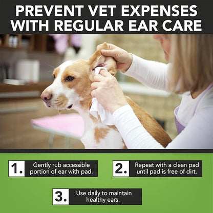 NOVEHA - Dog Ear Cleaner Wipes, Daily Ear Cleaner for Dogs &amp; Cats - Stop Ear Itching with Aloe, Eucalyptus &amp; Witch Hazel Ear Wipes for Dogs - for Odor Control, Dirt and Wax Removal, Unscented (150 Ct)
