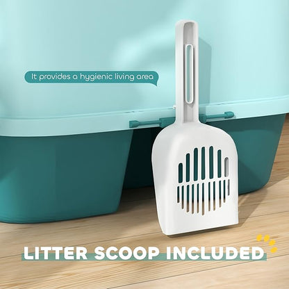 PawHut Cat Litter Box with Lid, Covered Kitty Litter Box Enclosure with Scoop, Openable &amp; Lockable Cover, Easy to Clean, Green