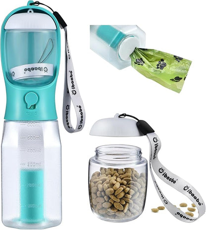Dog Water Bottle with Food Container &amp; Poop Bag Holder, Travel Water Bowl, Portable Pet Dispenser, Dog Stuff Accessories Items, Puppy Essentials Necessities for Yorkie Chihuahua Walking Hiking