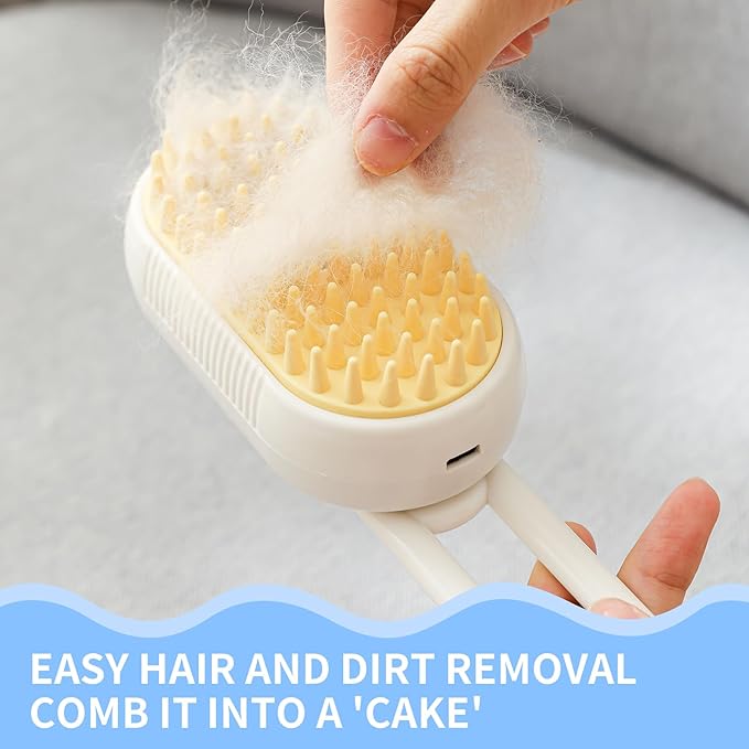 Cat Steam Brush for Shedding,4 in 1 Grooming Brush for Cats and Dogs,Deshedding,Massage,Cleaning &amp; Anti-Static All In One,Suitable for Long &amp; Short Haired Pets,Includes Waterless Shampoo,Yelow