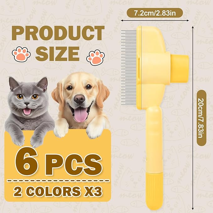 Cat Comb Dog Comb Pet Hair Removal Tool 6 Pack, Flea Combs for Cats and Dog, Grooming Brush with One-Click Self-Cleaning, Pet Grooming Supplies for Cats &amp; Dogs
