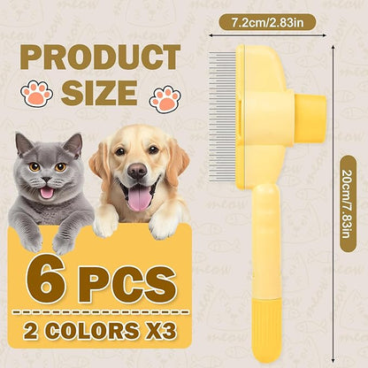 Cat Comb Dog Comb Pet Hair Removal Tool 6 Pack, Flea Combs for Cats and Dog, Grooming Brush with One-Click Self-Cleaning, Pet Grooming Supplies for Cats &amp; Dogs
