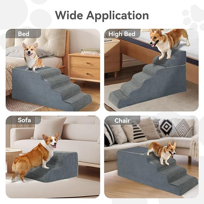 ABORON 𝟲 𝗦𝘁𝗲𝗽𝘀 Dog Steps for High Bed, 26 Inch High Dog Stairs for Small Dogs, Waterproof Pet Stairs for Small Old Large Dogs and Cats with Removable Cover &amp; PE Support Board for Bed/Car/Couch