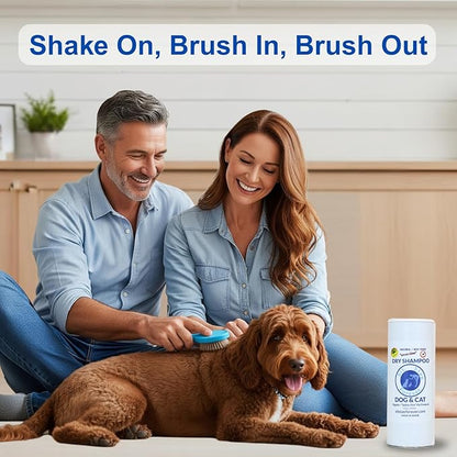 Sit. Stay. Forever. Dry Shampoo for Dogs &amp; Cats – Organic Dry Bath Powder, Talco para Perros, Hypoallergenic, Odor Control for Smelly Dogs, No-Rinse, Anti-Itch, Safe &amp; Natural, Made in The USA, 7 oz