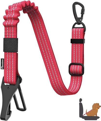 Pawaboo Dog Seatbelt for Car, 3-in-1 Dog Seat Belt Bungee, Shockproof Dogs Tether for Car with Buckle &amp; Hook Latch, Adjustable Reflective Dogs Cars Harness Leash with 360° Lockable Buckle, Red