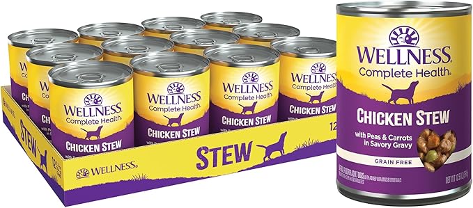 Wellness Complete Health Thick &amp; Chunky Natural Grain Free Canned Wet Dog Food, Chicken Stew, 12.5-Ounce Can (Pack of 12)