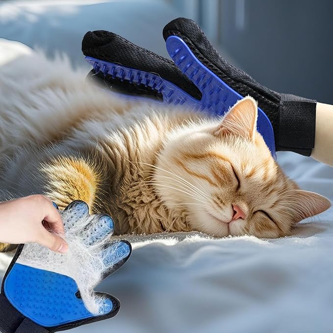 Cat &amp; Dog Grooming Gloves - Deshedding Brush for Shedding, Gentle Pet Hair Remover &amp; Massage Gloves for Cats, Dogs, All Fur Types (1 Brush +1 Pair Gloves)