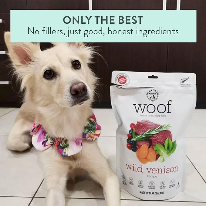 WOOF Freeze Dried Dog Food - Wild Venison Recipe,High Protein Dog Food Toppers, Freeze Dried Meals &amp; Treats,2.2 lb