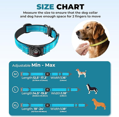 2025 Upgrade Airtag Dog Collar, Reflective Dog Collar with Airtag Holder, IP68 Waterproof| Metal Buckle| Ultra-Durable| Comfortable Padded, GPS Dog Collars for Medium Large Dogs (Blue,XL)