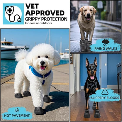 JZXOIVA Dog Shoes for Hot Pavement, Dog Booties for Small Dogs, Breathable Dog Boots &amp; Paw Protectors, Adjustable Non-Slip Dog Rain Booties, Waterproof Pets Sandals for Beach Black Size 2