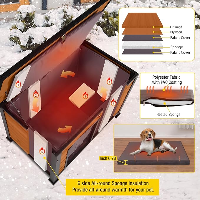 Aivituvin Dog House Outdoor &amp; Indoor Dog Kennel with Insulated Liner for Winter Waterproof Large Dog Cage for Small &amp; Medium &amp; Large Dogs,Unique All-Around Iron Frame
