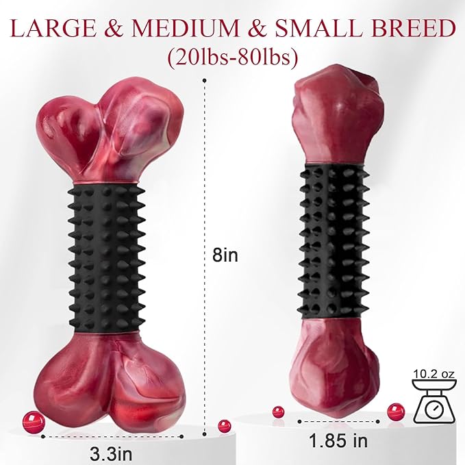Apasiri Tough Dog Toys for Aggressive Chewers Large Breed, Dog Chew Bone with Bacon Flavor, Nylon &amp; Rubber Chew Toy for Medium Large Dogs