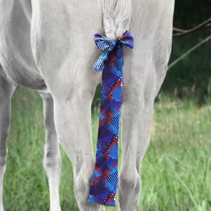 Harrison Howard Stretchy Tail Bag Breathable Horse Tail Guard Slip on Design Protect Horse Tail 2 Strand Closure Straps Keep Tail Clean &amp; Protected 22" L Length Makes Grooming Easy-Chic Blue