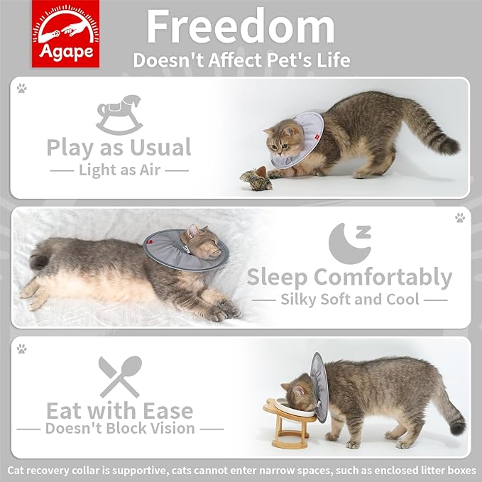Agape Comfortable Cat Cone, Lightweight Cat Cone Collar Soft, Recovery Collar for Cats After Surgery to Stop Licking &amp; Scratching, Protective E Collar for Small, Medium, and Large Cats for Wound Care