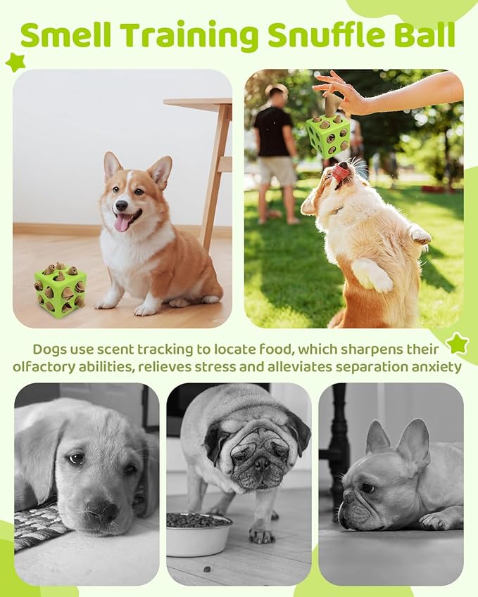 Interactive Puzzle Dog Toy Encourage Natural Foraging Skill, Durable Dog Enrichment Toy Snuffle Cube Cloth Strip with Hide &amp; Seek Food, Slow Feeder for Mind Stimulate &amp; Stress Relief (Green)