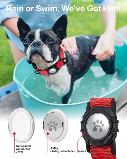 TagME Airtag Dog Collar,Waterproof Reflective Pet Collar with Airtag Holder,Soft Padded and Double D-Rings for Puppy,Red