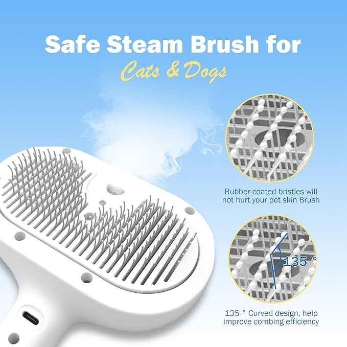 4-in-1 Pet Grooming Steam Brush for Cats &amp; Dogs – Steam Spray, Blue Light, Hair Removal, Self-Cleaning Comb – Includes Pet Waterless Shampoo