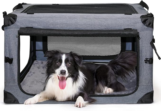 NEZUC Soft Collapsible Dog Crate - 36 Inch Portable Soft Sided Travel Dog Crates for Large Dogs, 4-Door Foldable Dog Carrier, Pet Kennel Indoor &amp; Outdoor (Gray, 36.0" L x 22.0" W x 22.0" H)