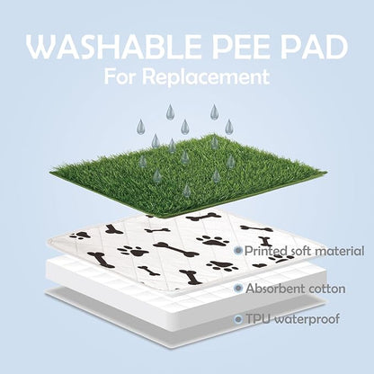 MEEXPAWS Dog Grass Pad with Foldable Dog Litter Box, Large Pee Pad Holder Foldable Liner Base High Side with Odor Free Artificial Grass for Puppy Potty Training Balcony, 2 PCS Reusable Pee Pads
