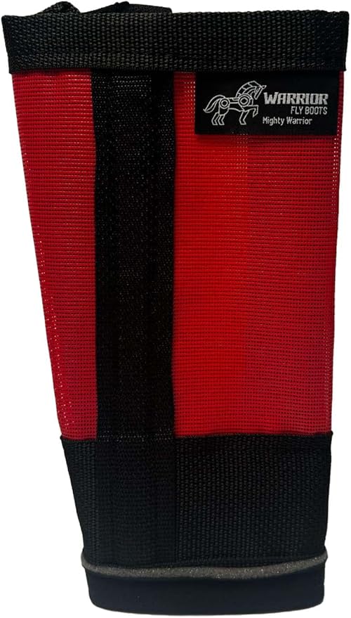 Warrior Fly Boots for Donkeys, Ponys, or Yearlings - Breathable Mesh Horse Boots for Fly Protection &amp; Leg Comfort - Set of 4 (Mighty Warrior, Red)